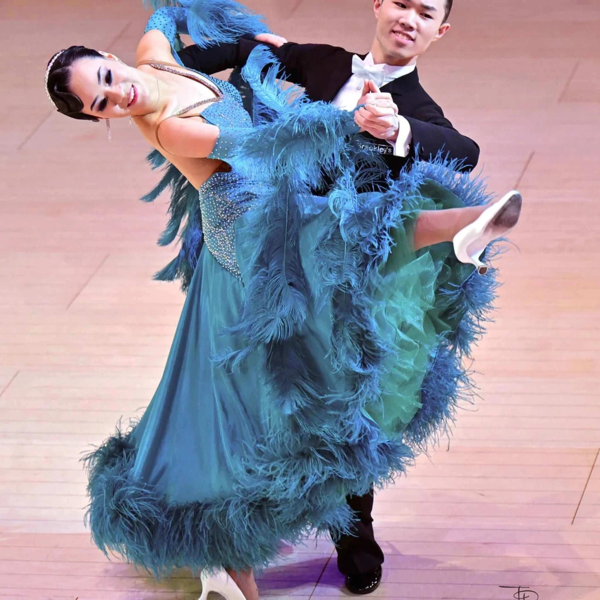 Blue Ballroom Dress with Feathers |DanceDressing Blue Ballroom Dress with Feathers |DanceDressing