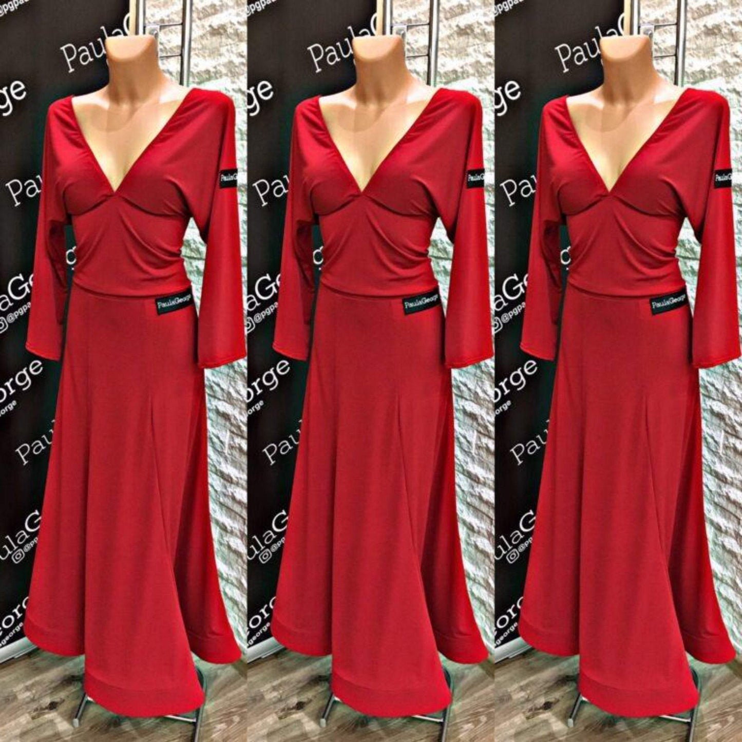 Dynamic Long Sleeve Red Ballroom Dance Set