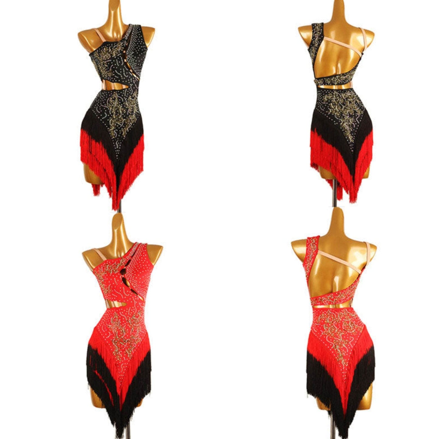 One Shoulder Latin Dress | Red / Black | LQ225Dance Dressing