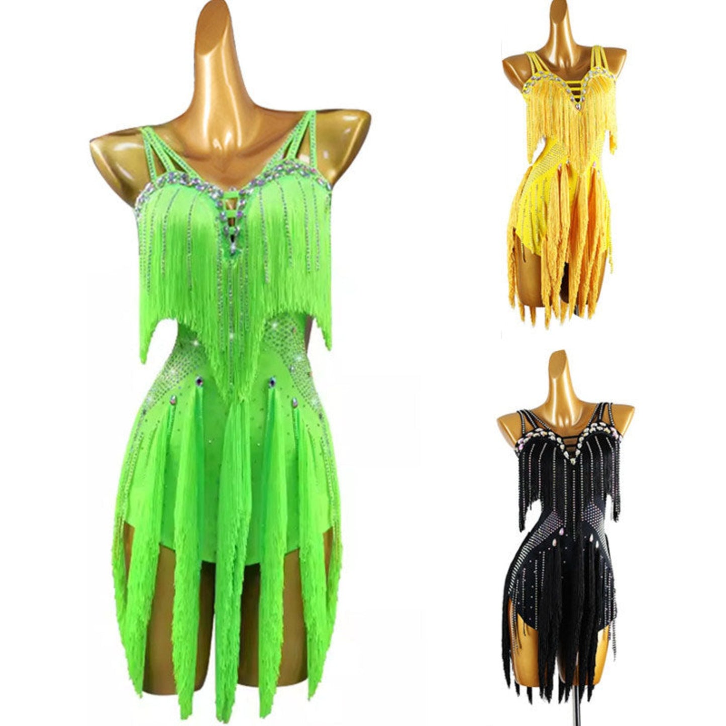 Shimmering Dress | Green / Black / Yellow | LQ452Dance Dressing