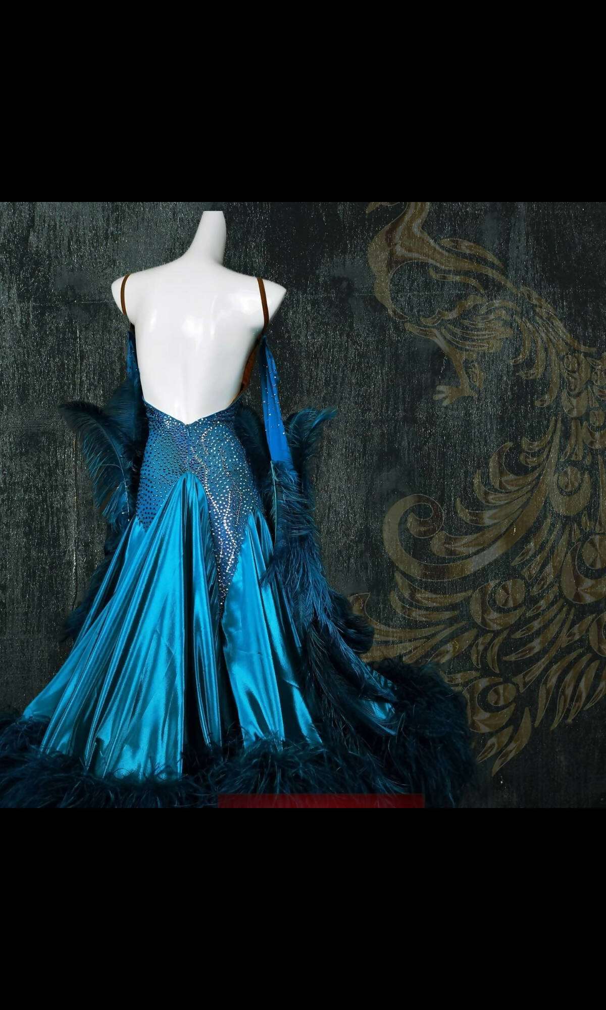 Blue Ballroom Dress with Feathers (ballroom dress for sale, standard, modern, smooth)