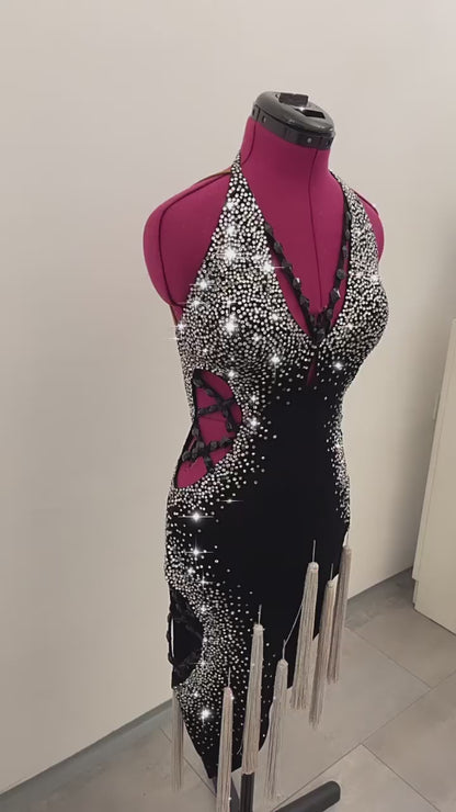 Jet Crystal Velvet Latin Dance Dress