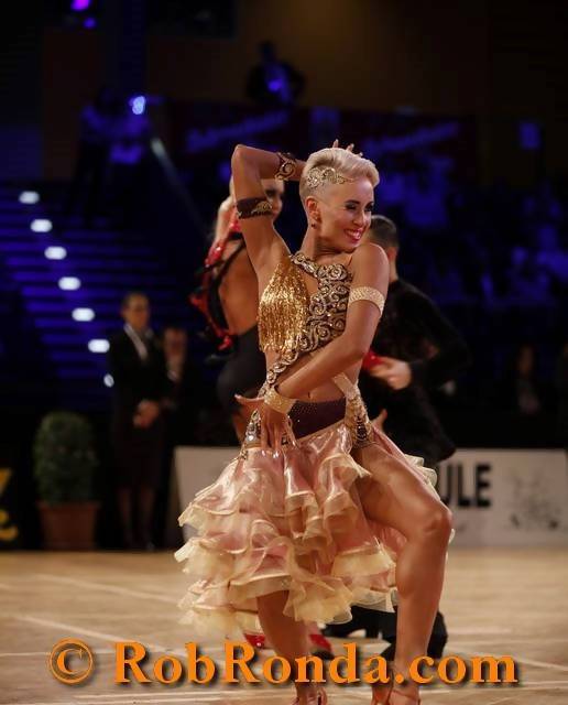 Beige Latin Dress with Lace ( dancesport dress for sale, rhythm)