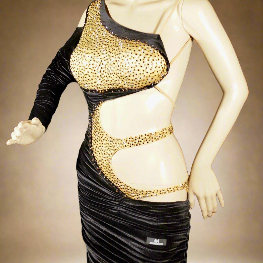 Abraham Martinez Black & Gold Latin Dress ballroom dresses Abraham Ma DDressing | The Dance Dressing Shop Abraham Martinez Black & Gold Latin Dress ballroom dresses Abraham Ma DDressing | The Dance Dressing Shop