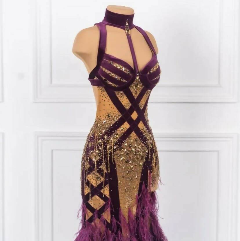 Sponsored Gold Purple Velvet Latin DressDance Dressing