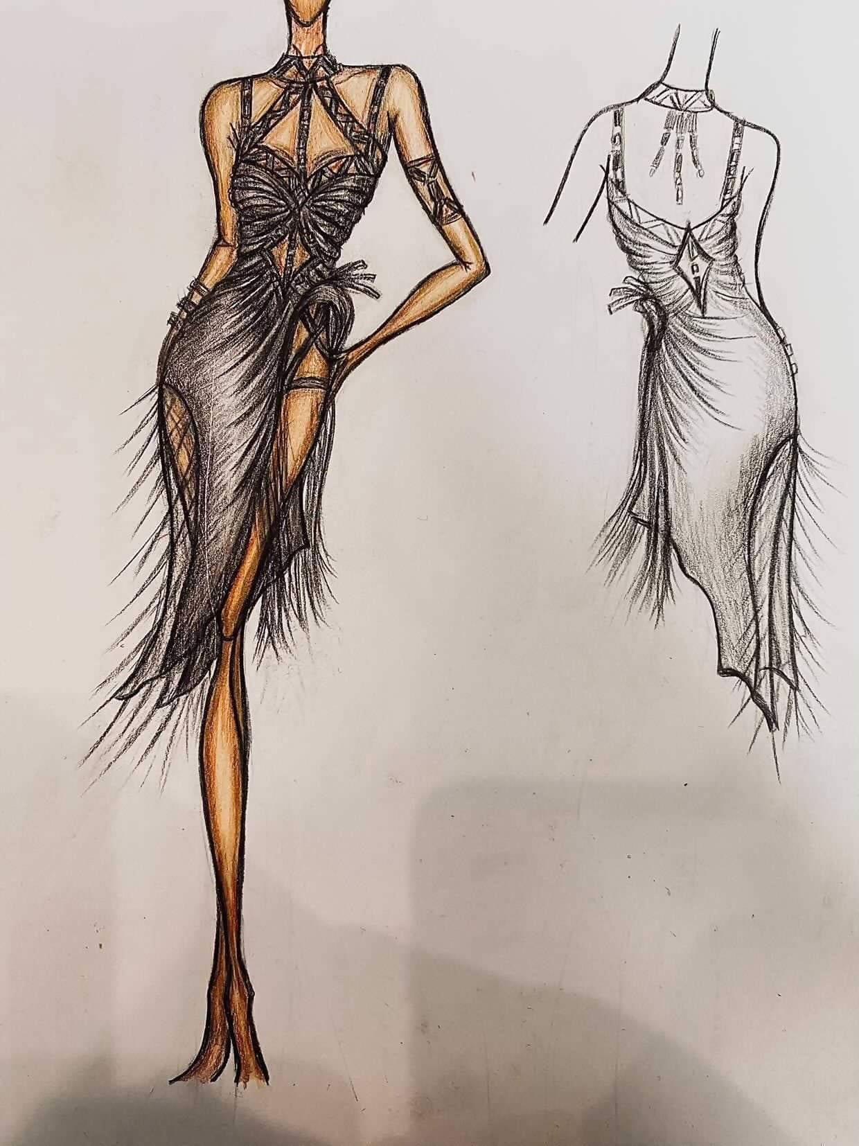 Metallic Grey Latin Dress by Fati CoutureDance Dressing