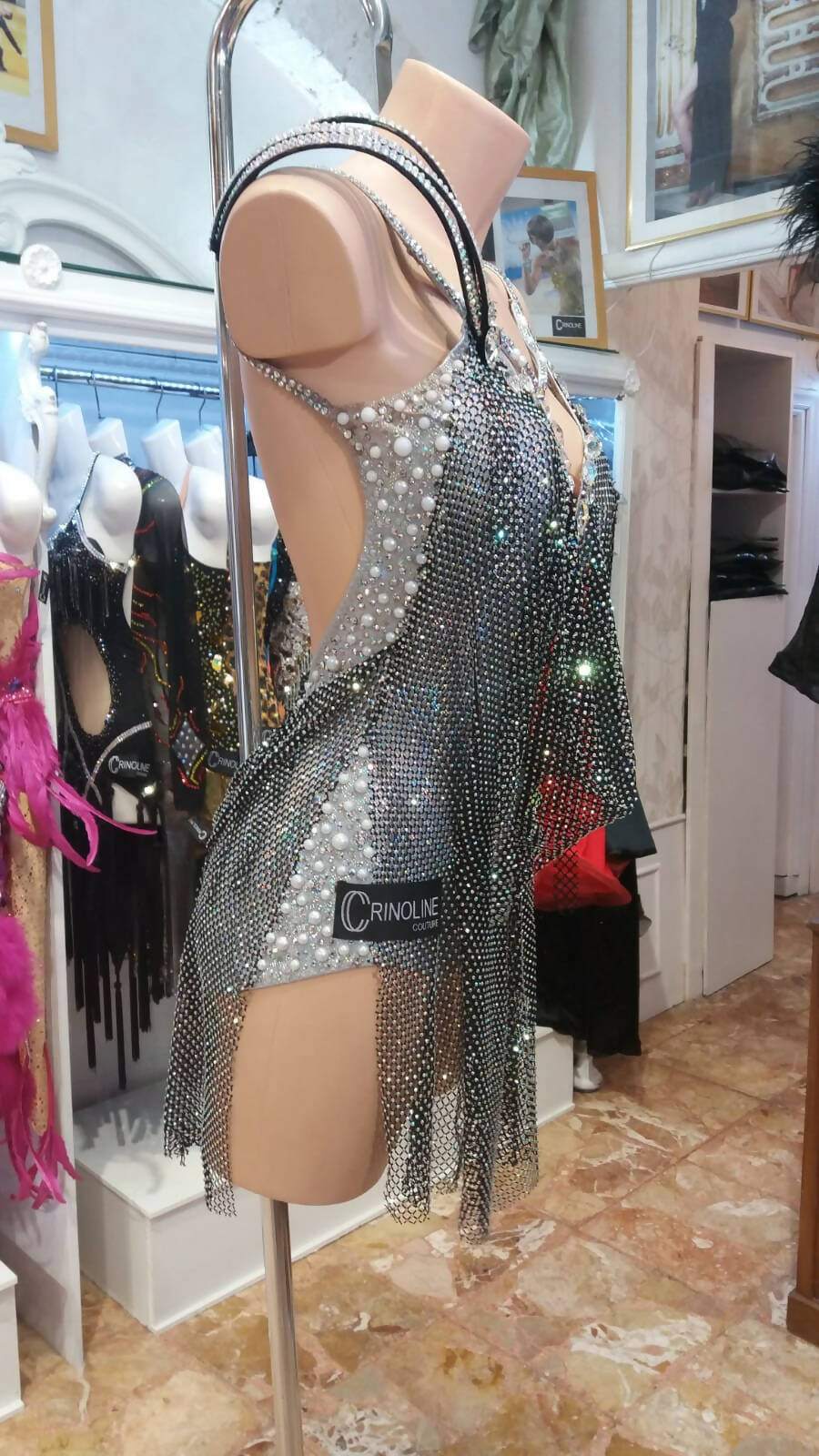 Crinoline Couture Silver Latin Dress (latin dresses for sale, latin, dancesport, rhythm)