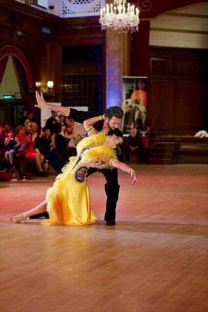 Yellow Smooth Ballroom Dress with FeathersDance Dressing