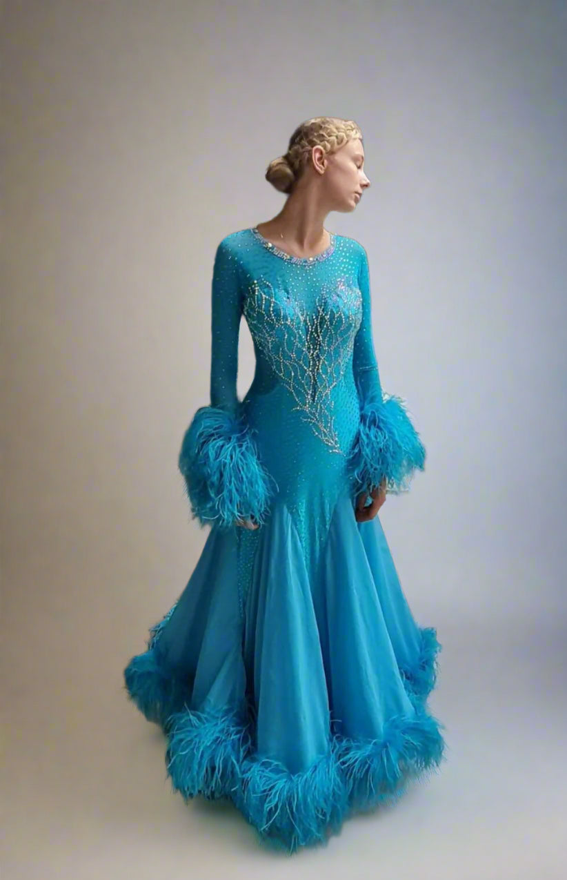 Blue Sparkling Crystal Heart Design DressDance Dressing