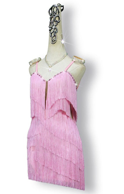 Pink fringe Latin dress