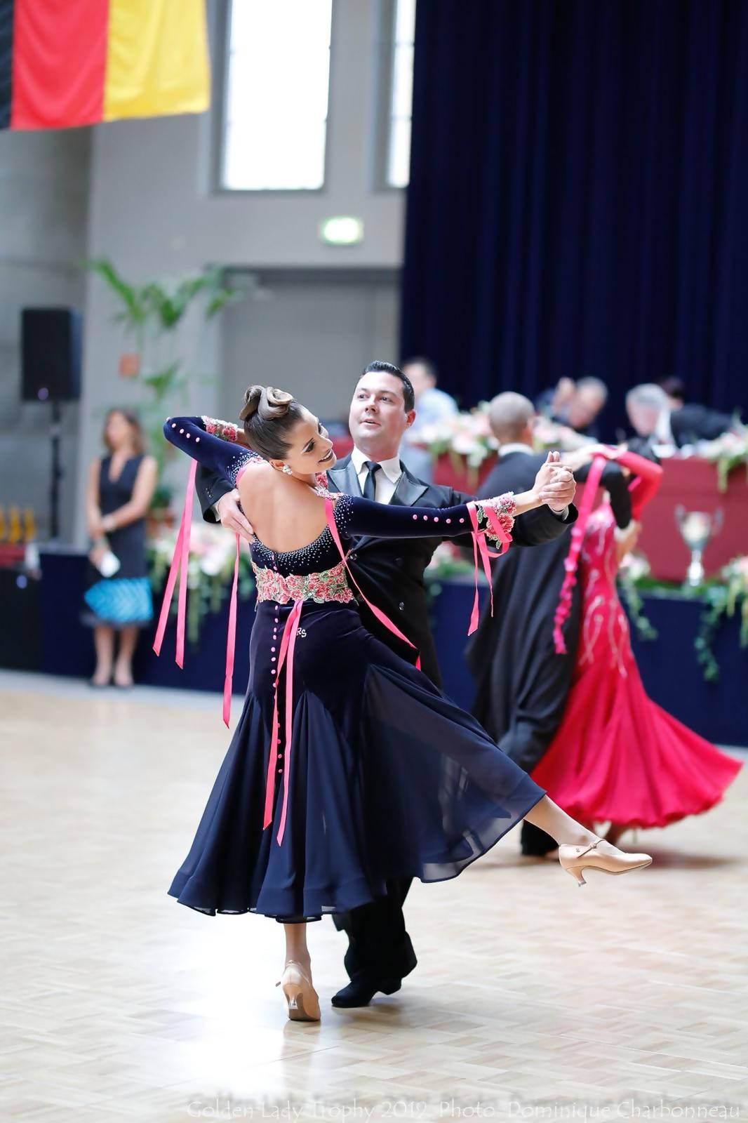 Blue Standard Dress with Pink FlowersDance Dressing