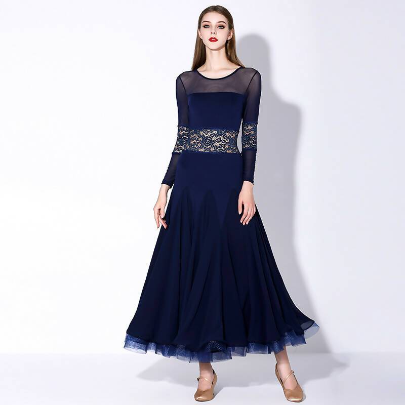 Classic Navy Lace Ballroom Dance Practice Dress | 875Dance Dressing