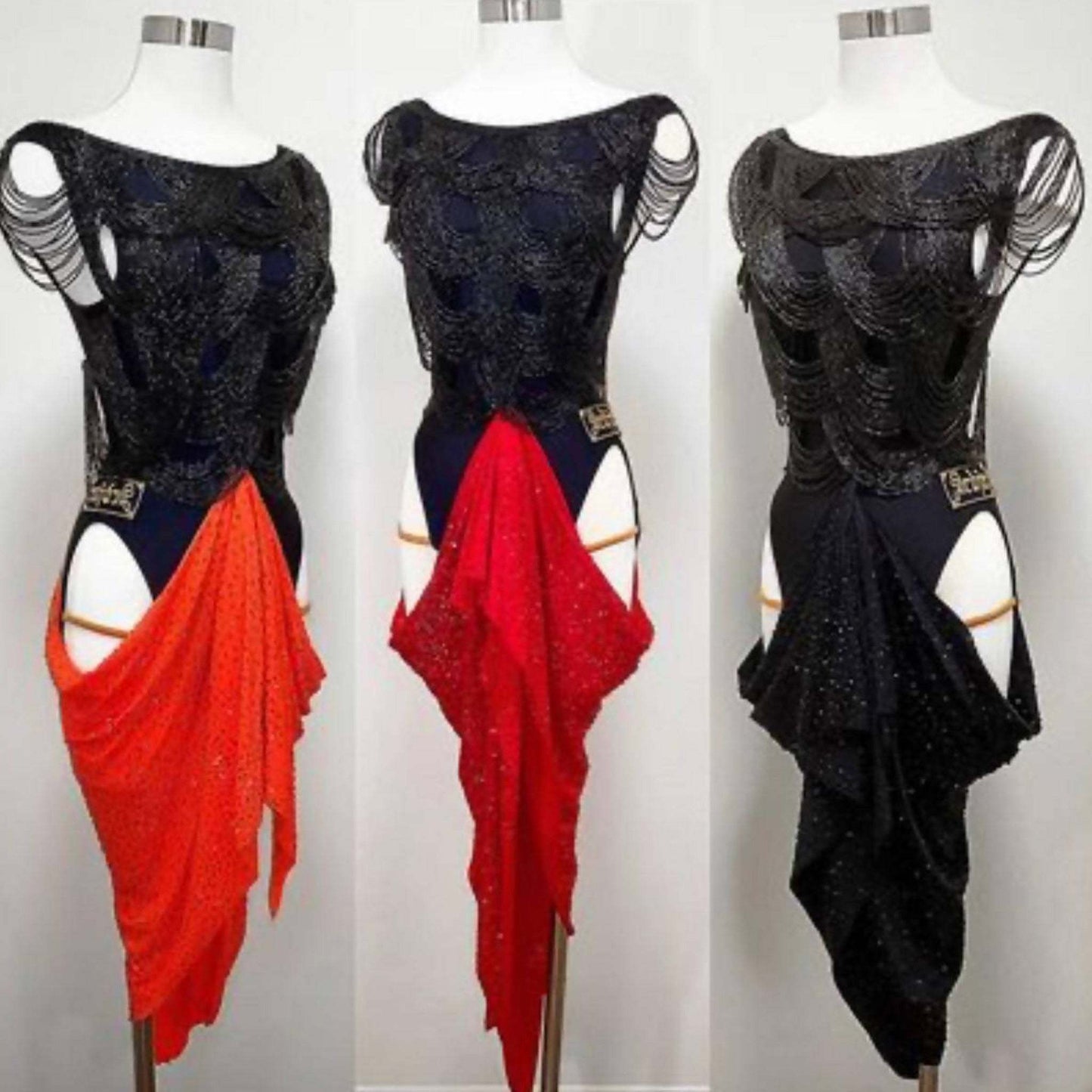 New Black Sponsored Latin Dress with 3 SkirtsDance Dressing
