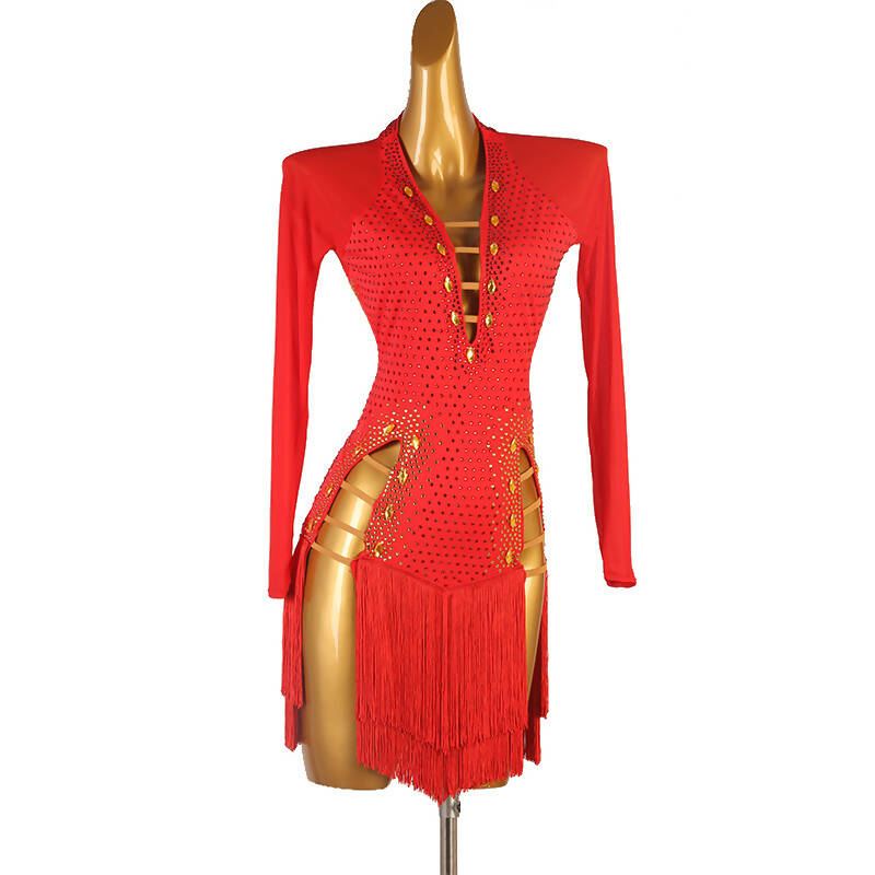 long sleeve salsa dress Latin Ballroom Dance Dress Modern Salsa Waltz Standard Long Dress#Q203 2 Colors