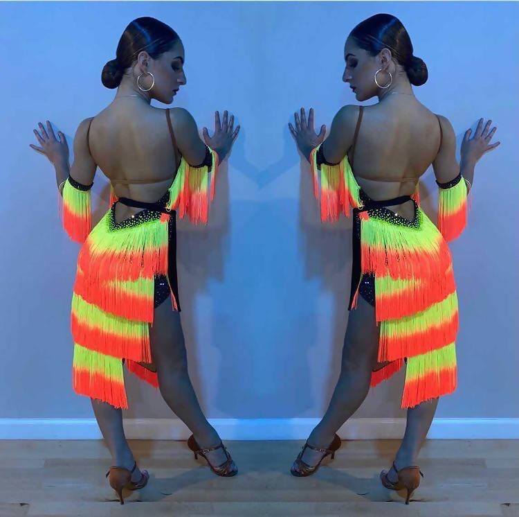 New Multicolor Fringe Sponsored Latin DressDance Dressing
