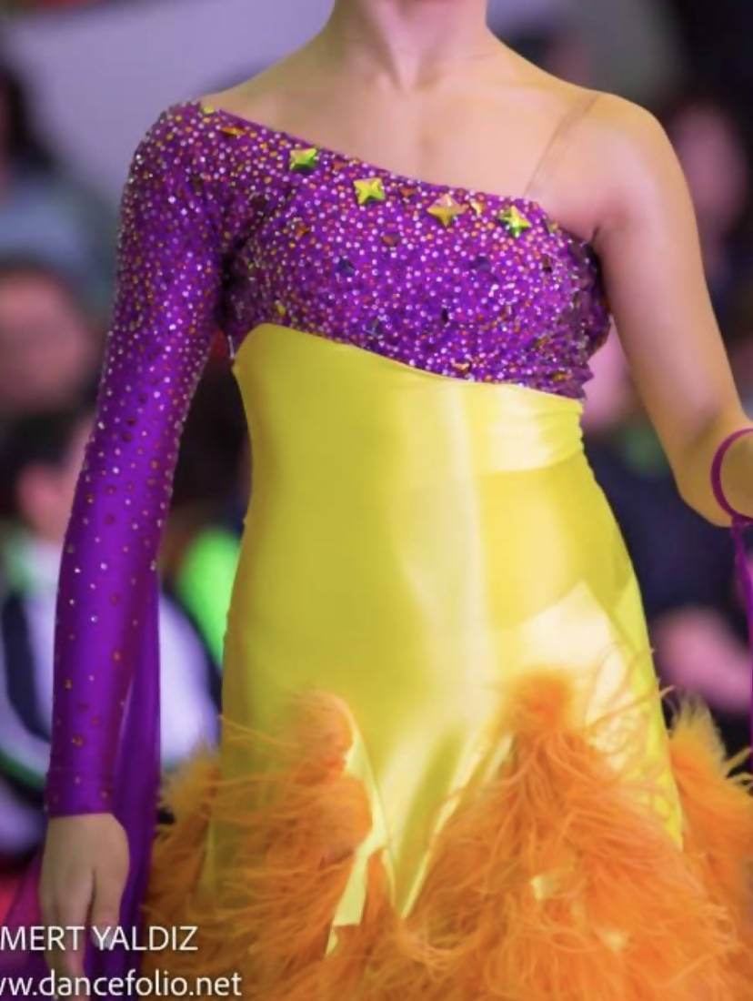 Hot Magenta & Saffron Ballroom Dress for Junior 2 (standard dress for sale, modern, smooth)