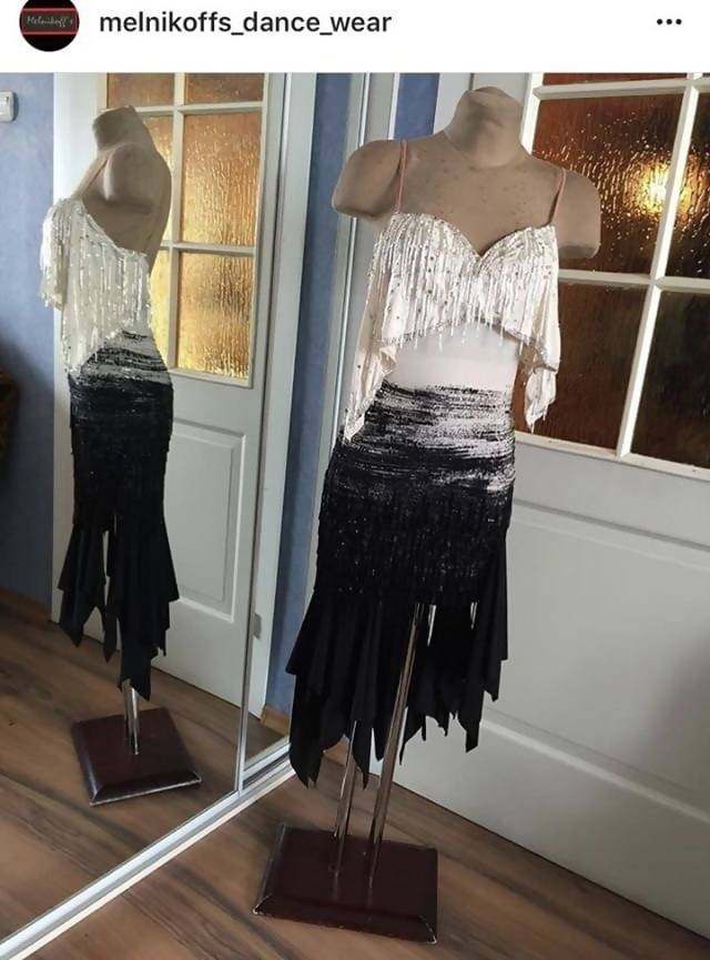 Black and White Melnikoff’s Dance Wear Latin DressDance Dressing