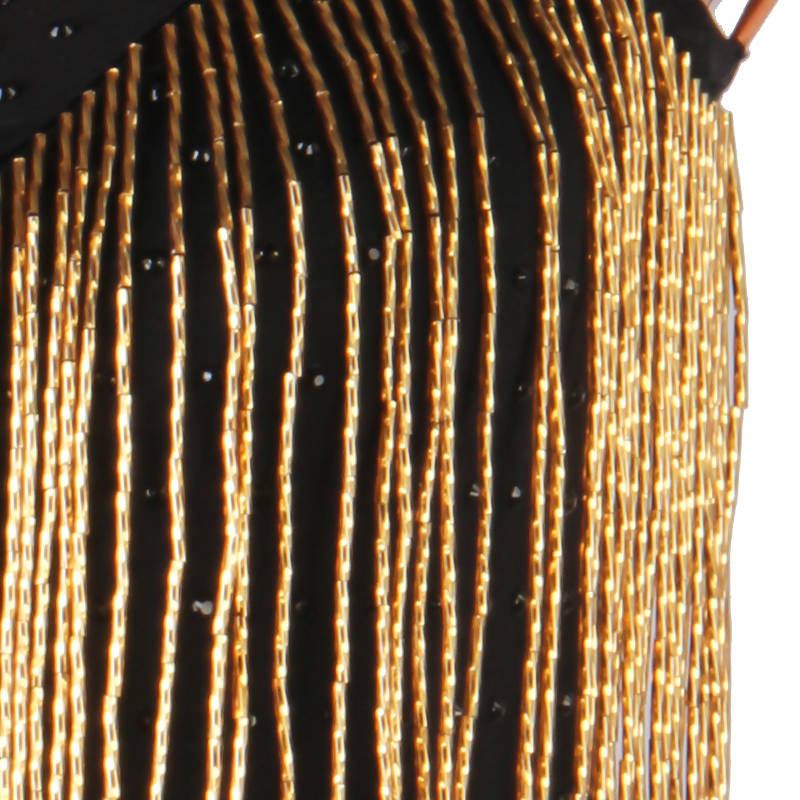 One Sleeve Black Latin Dancewear with Gold Fringe | 228Dance Dressing