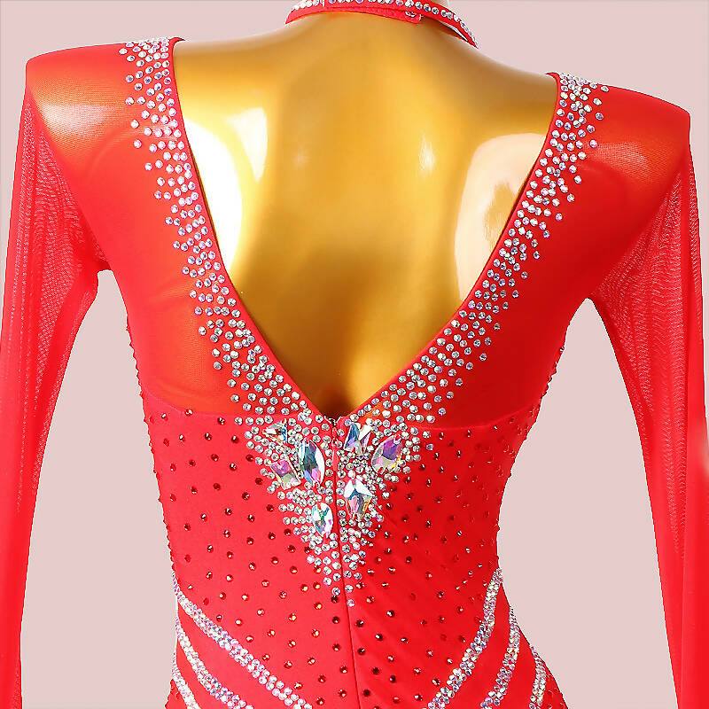 Gradient Red & White Ballroom Dress | MD1295Dance Dressing