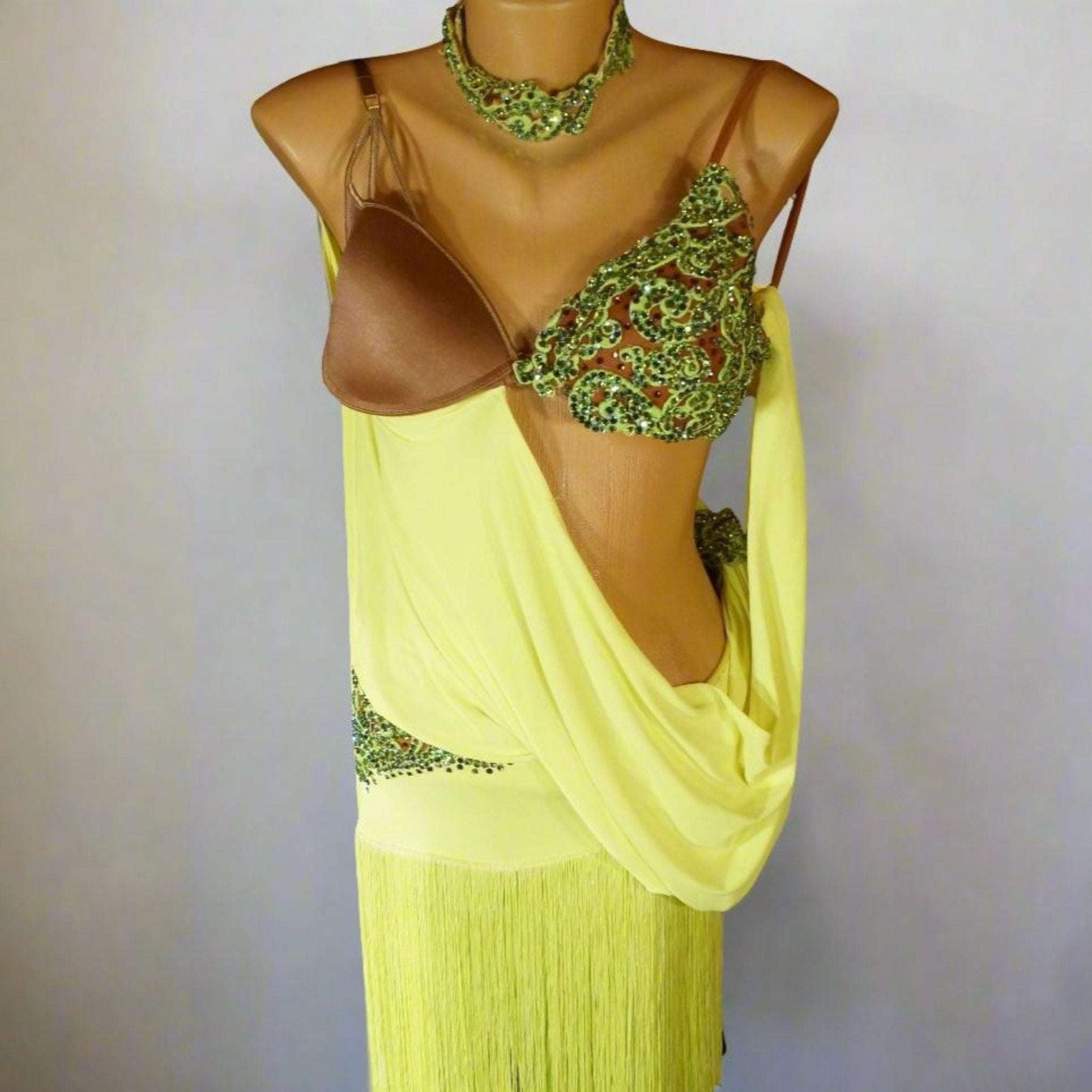 Lace-Trimmed Neon Green Latin DressDance Dressing