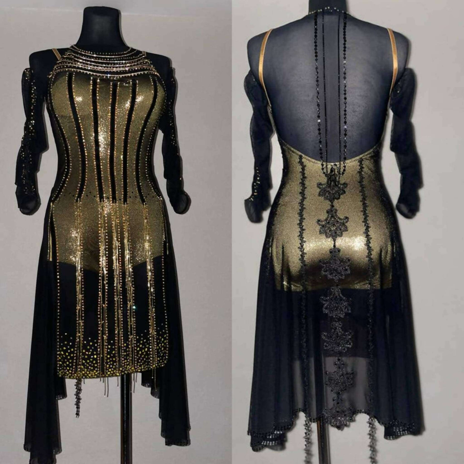 Beaded Elegance Black & Gold Latin DressDance Dressing Beaded Elegance Black & Gold Latin DressDance Dressing
