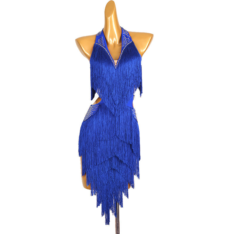 Chromatic Cascade Fringed Latin Dance Dress | Red/Blue/Purple/Green/Yellow | LQ411