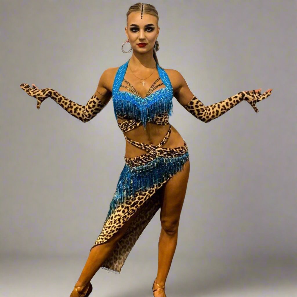 Leopard & Blue Latin Dress Dance Dressing