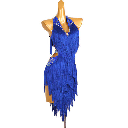 Chromatic Cascade Fringed Latin Dance Dress | Red/Blue/Purple/Green/Yellow | LQ411