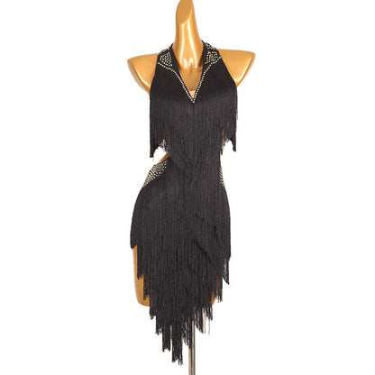 Chromatic Cascade Fringed Latin Dance Dress | Red/Blue/Purple/Green/Yellow | LQ411