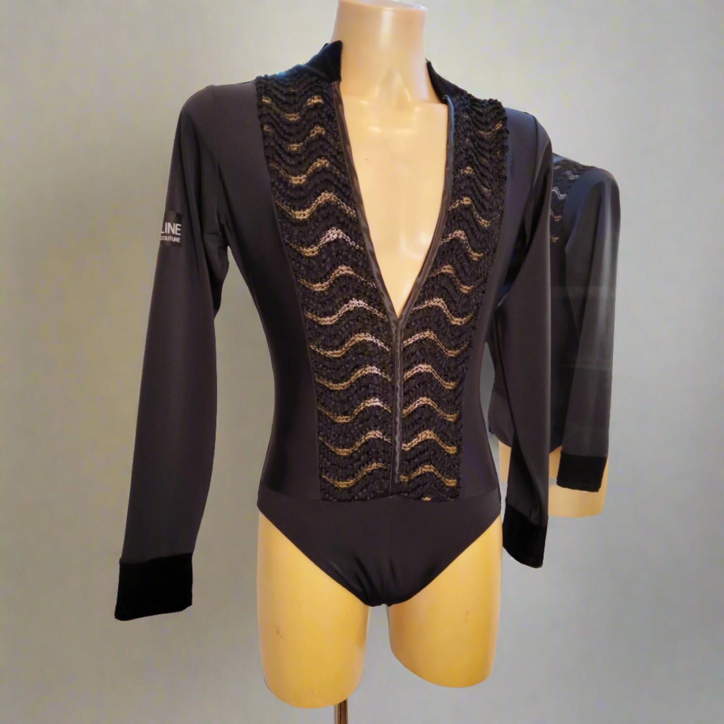 Black Latin Shirt 3D Velvet Accents