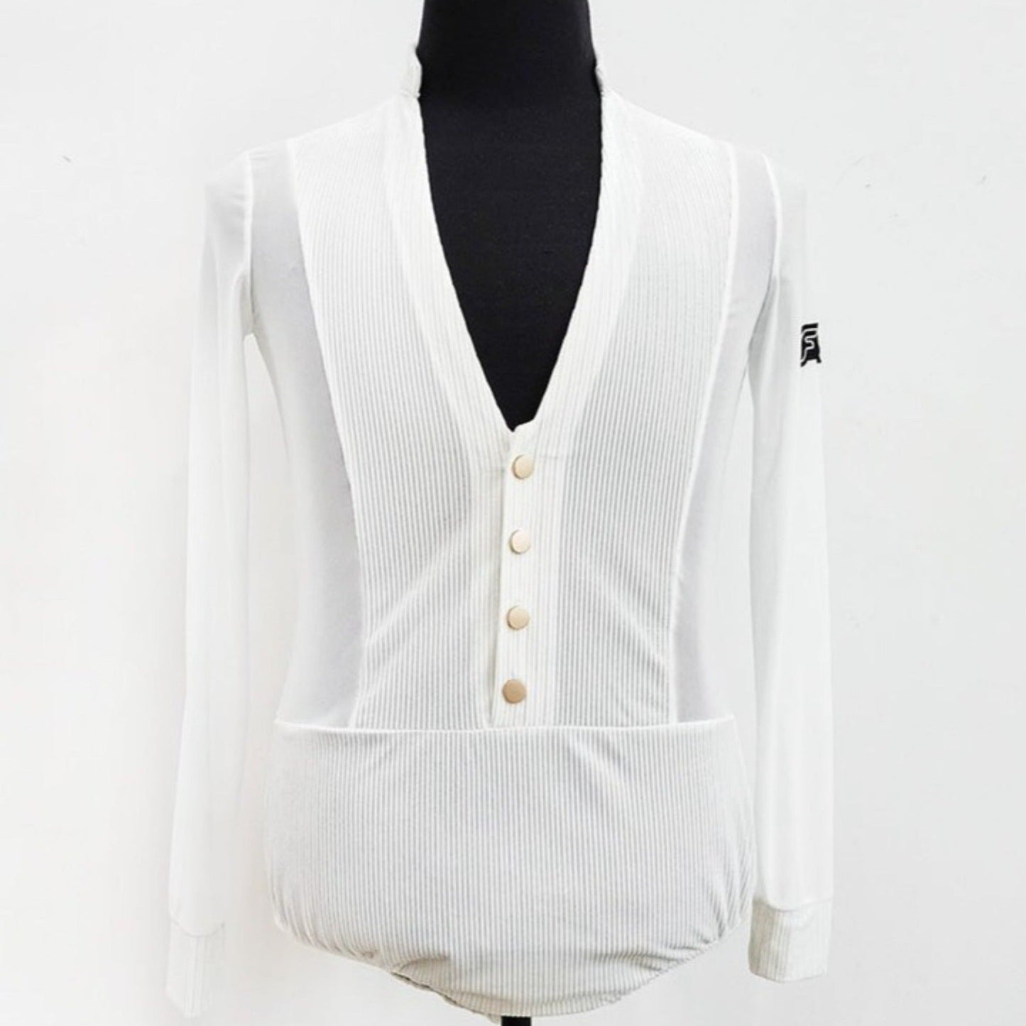 Refined Latin Dance Shirt with Four Buttons | White / Black | BY349