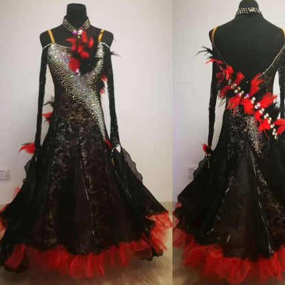 Black Dress with Feathers for Ballroom
