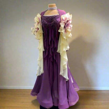 Lush Floral Sleeves Purple Ballroom Dress