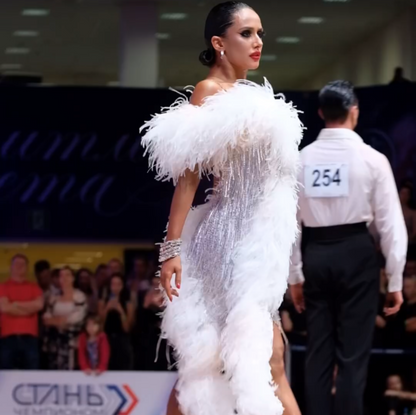 Extravagant White Feathered Latin Dress