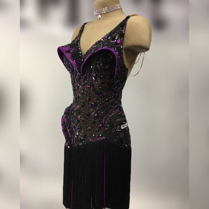 Irina Kozlova Design Latin Competition Dress - Black with Purple Accents