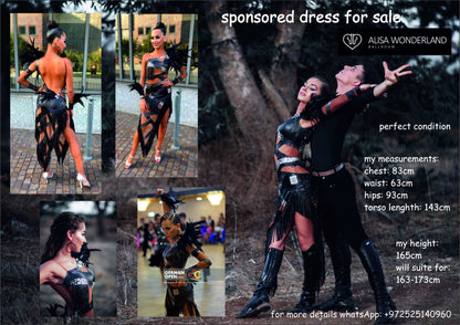 Asymmetric Black Latin Dress (ballroom dresses for sale, latin dress for sale, dancesport, rhythm) - DDressing