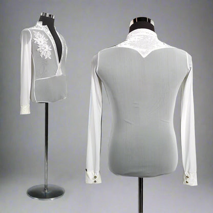 Men's White Latin Dance Shirt for Competition | DL897Dance Dressing