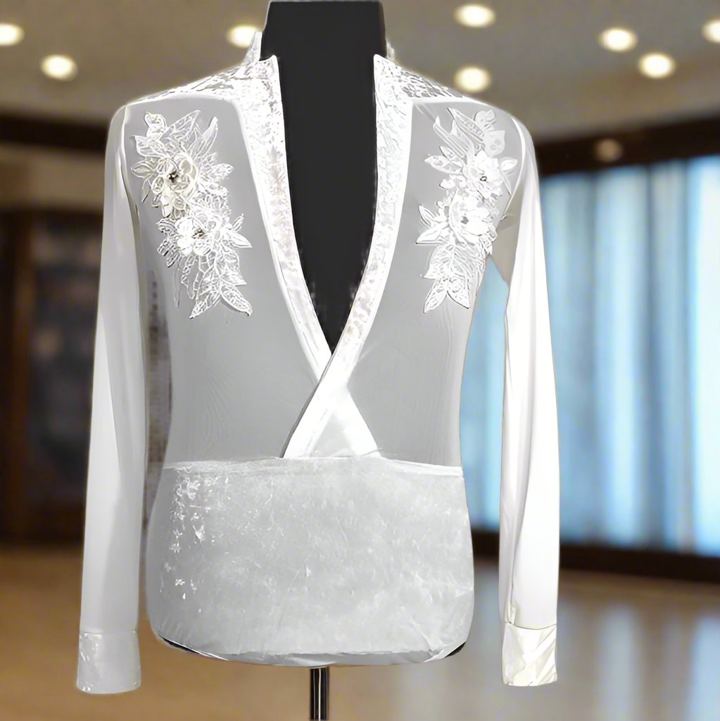 Men's White Latin Dance Shirt for Competition | DL897Dance Dressing