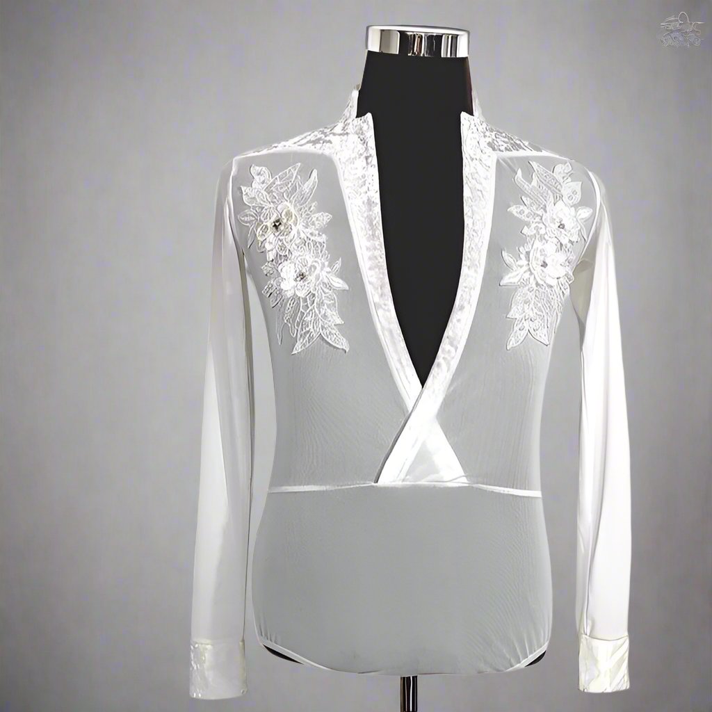 Men's White Latin Dance Shirt for Competition | DL897Dance Dressing