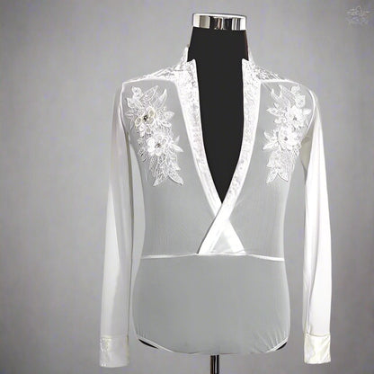 Men's White Latin Dance Shirt for Competition | DL897Dance Dressing