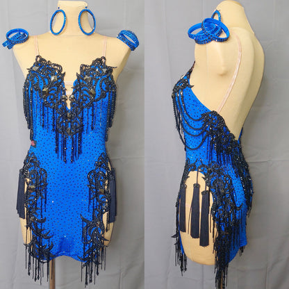 Blue Latin Dress Black Details