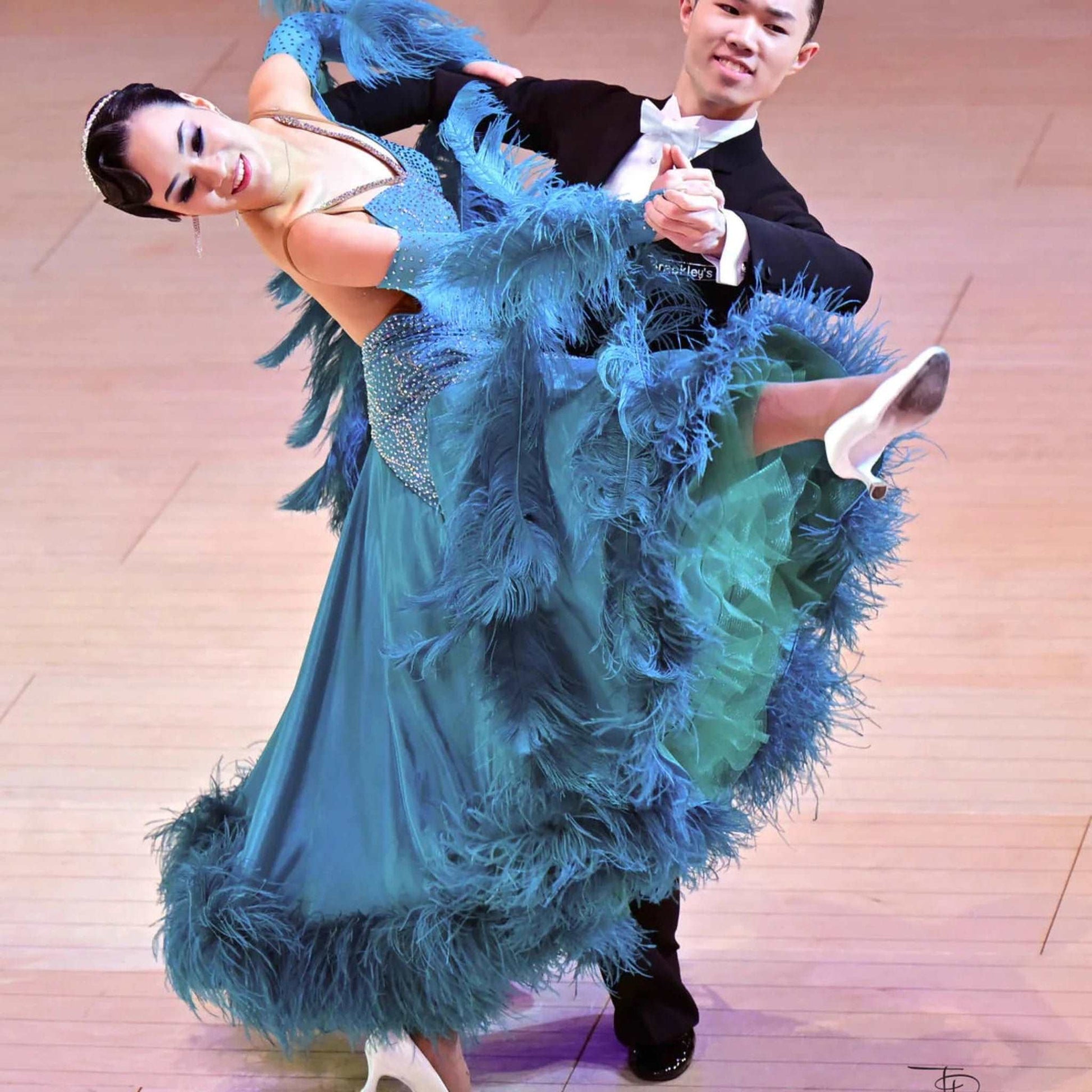 Blue Ballroom Dress with Feathers