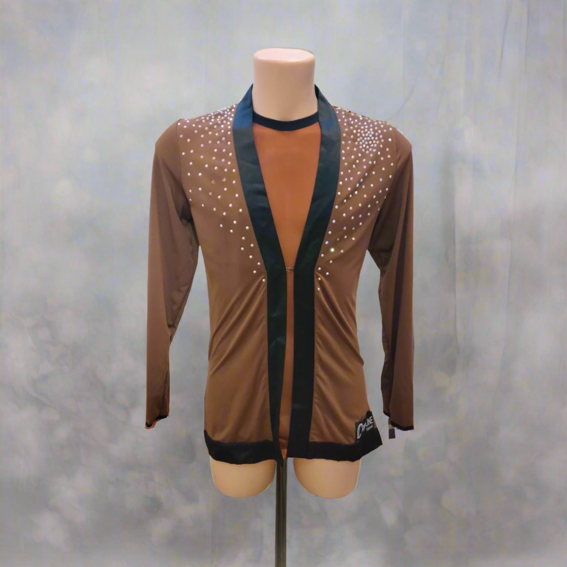 Unique Brown Latin Shirt Crystal Accents