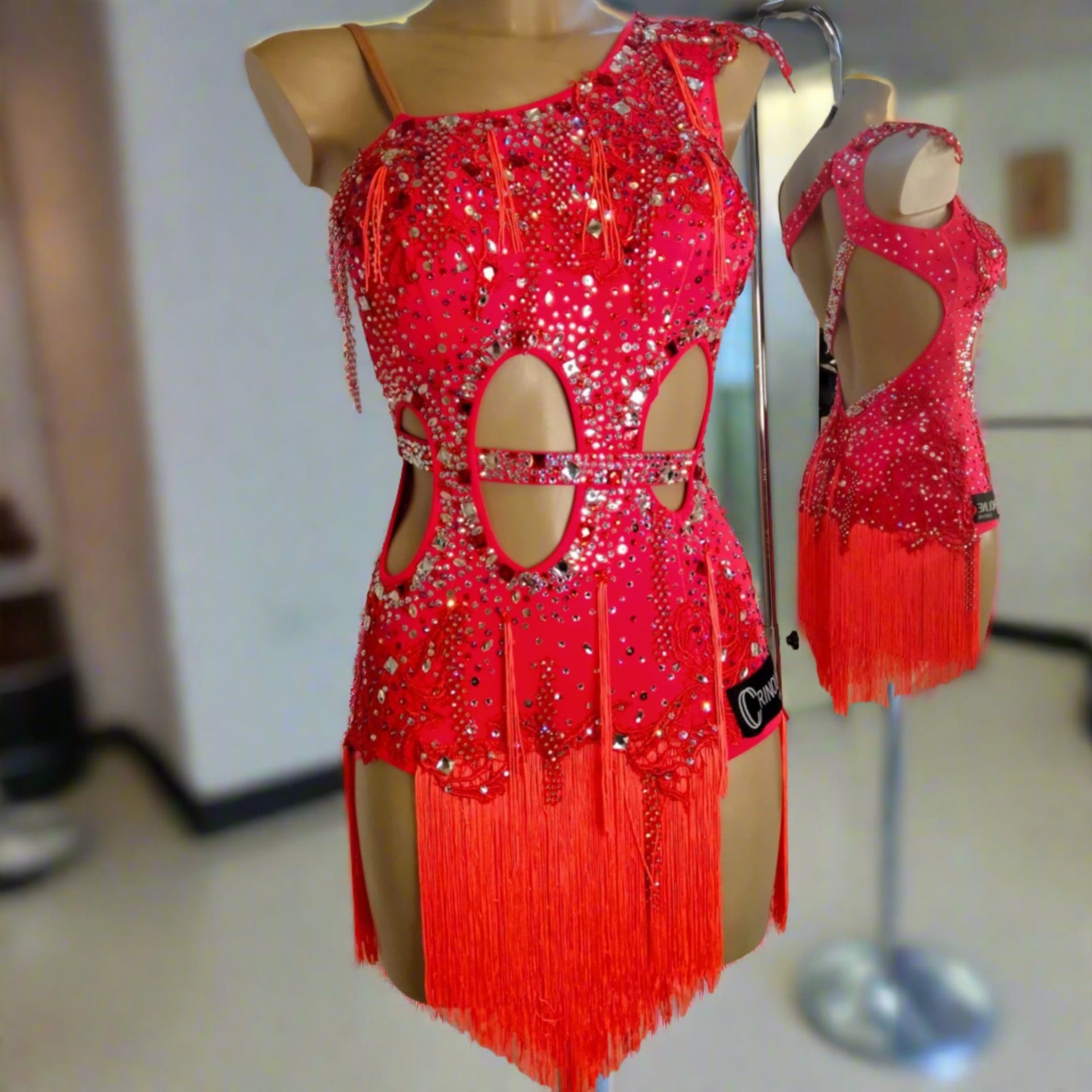 Vivid Coral Latin Dance Dress