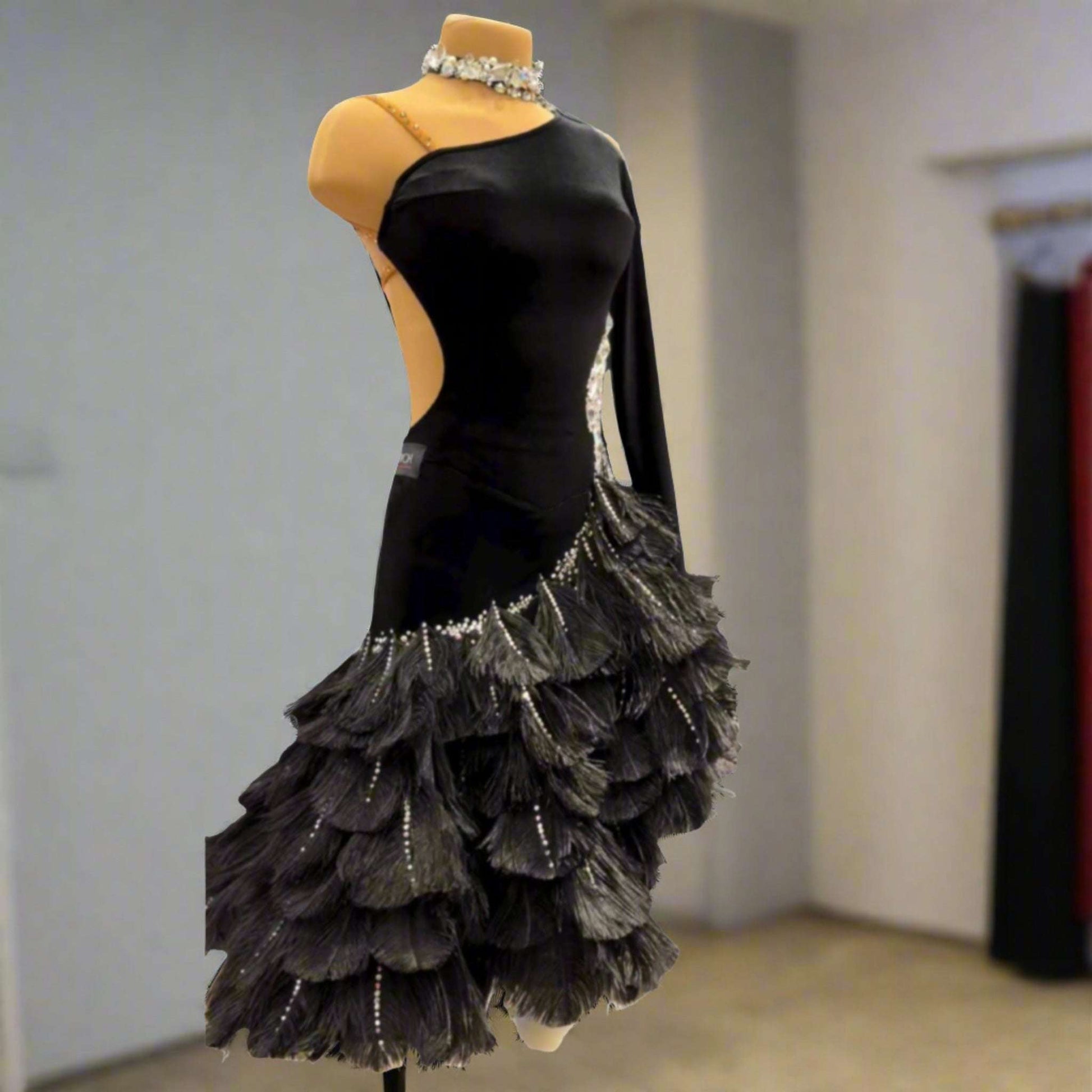 Bold Silver Accents Black Velvet Latin Dress – DDressing Bold Silver Accents Black Velvet Latin Dress – DDressing