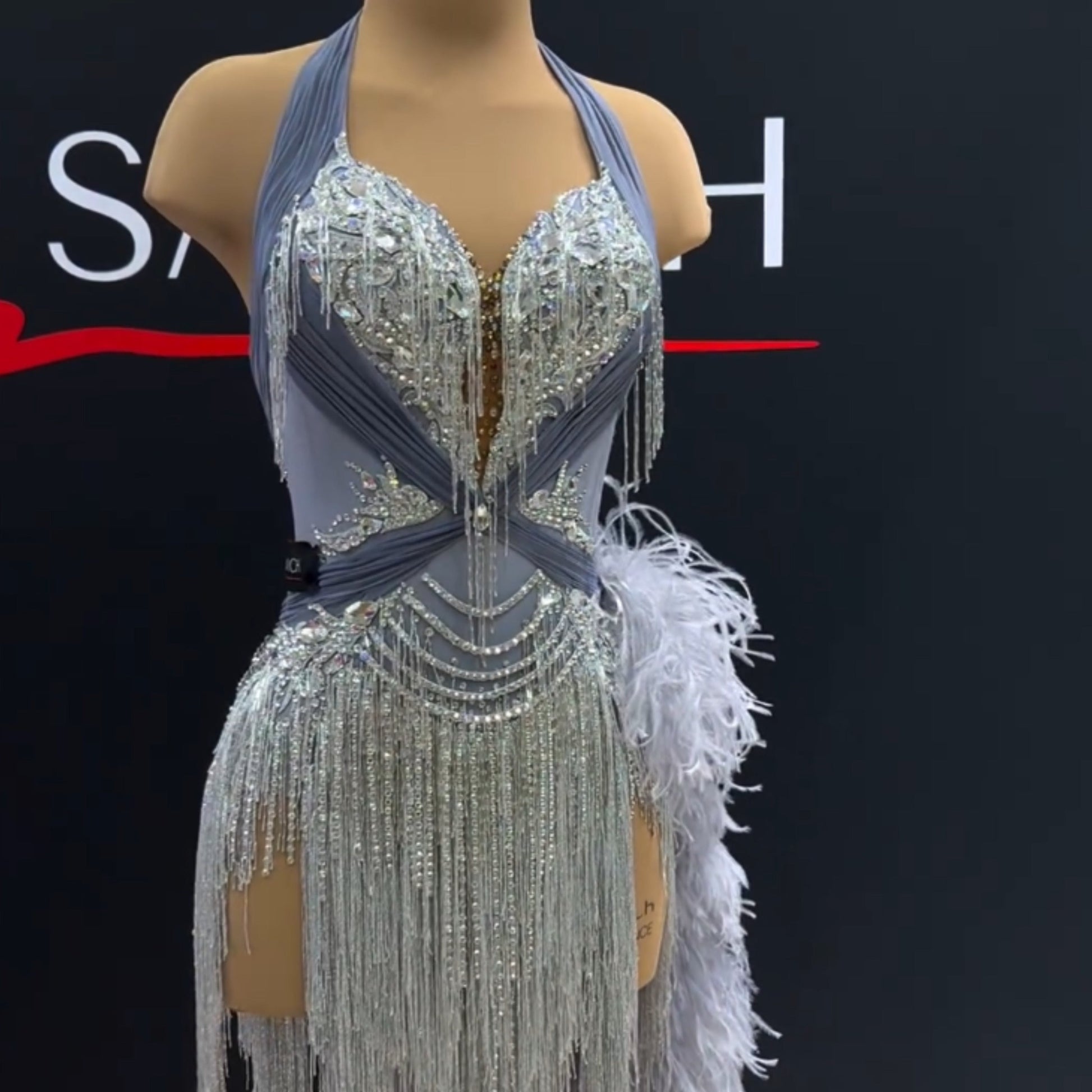 Irresistible Grey Feathered Latin Dance Dress