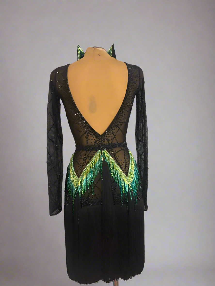 Black & Green Latin Dress with FringeDance Dressing