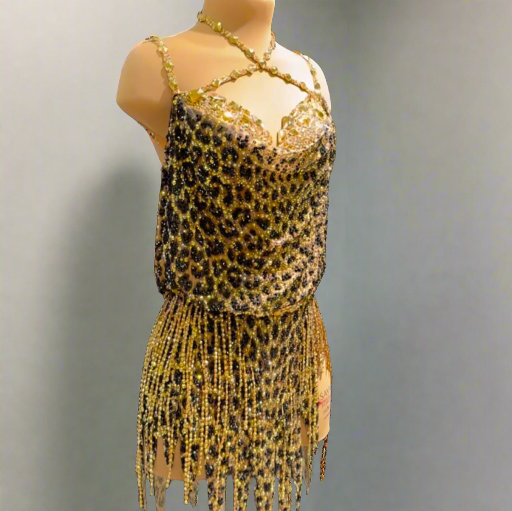 Fully Embellished Animal Print Rhythm Dress