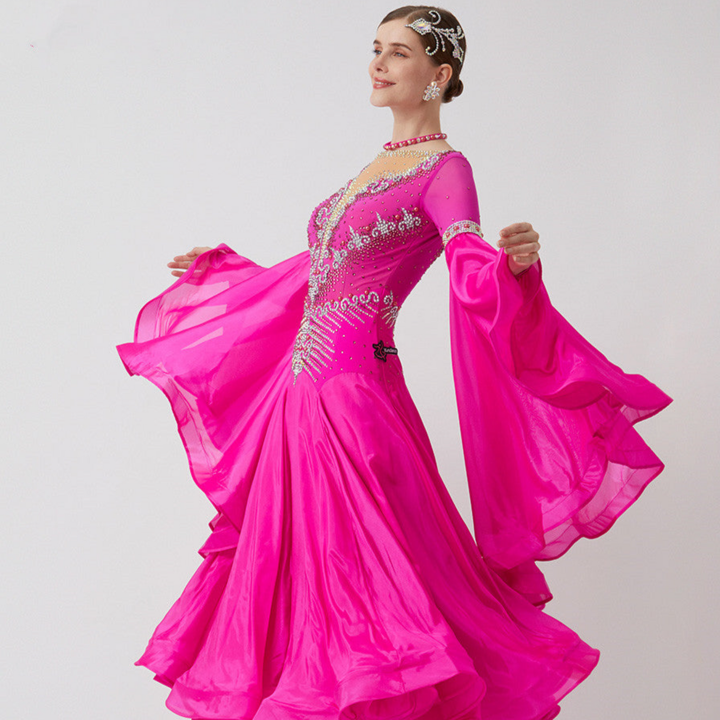 Pink Crystal-Adorned Ballroom Dress