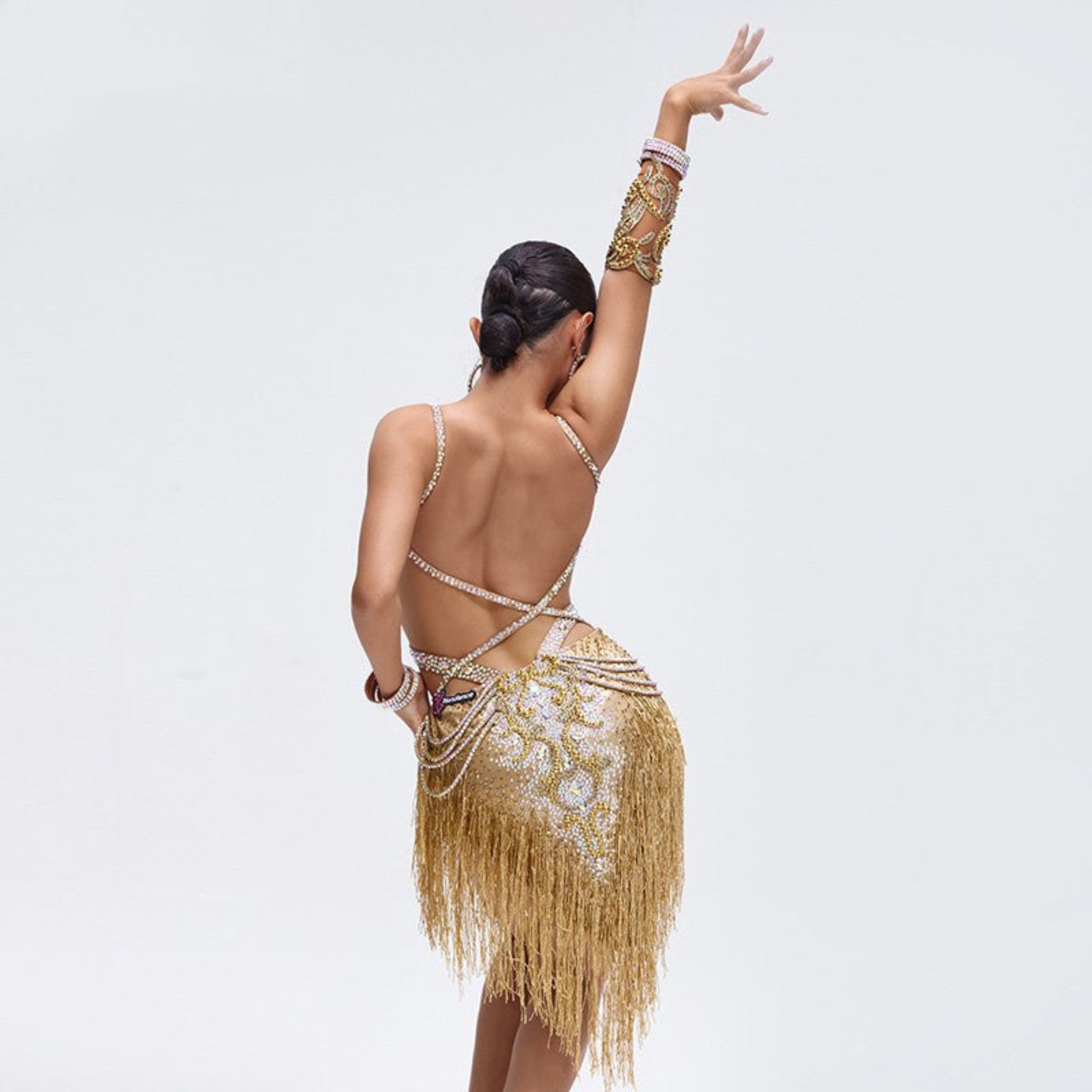 gold fringe dance dress Champagne Gold Fringe Latin dress Rhythm Dress L0073